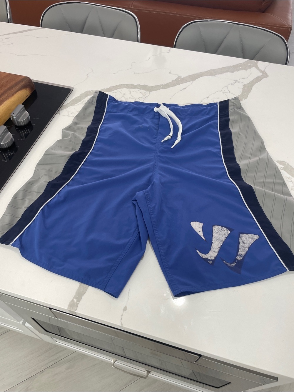 Men's Blue Swim Board Shorts with Gray Panels